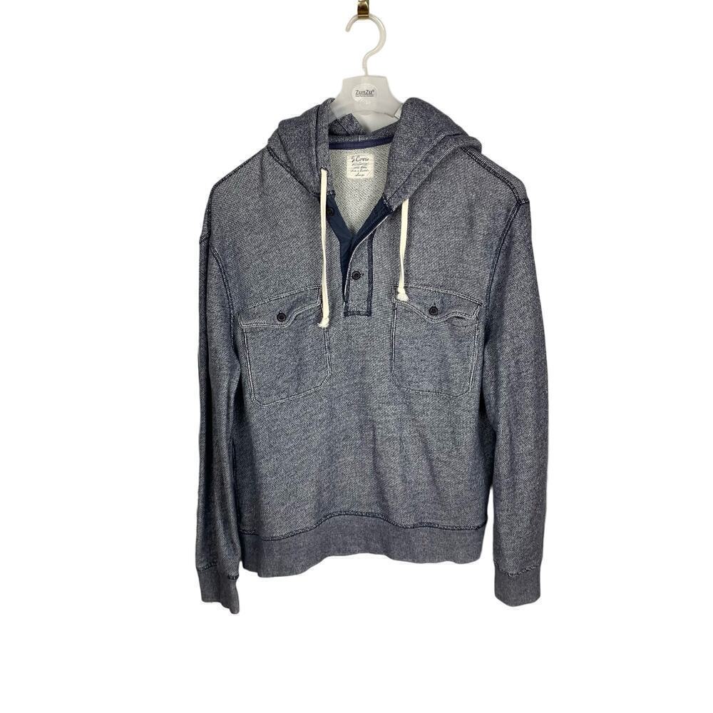 J.Crew Blue Grey French Terry Quarter Button Hoodie Size L